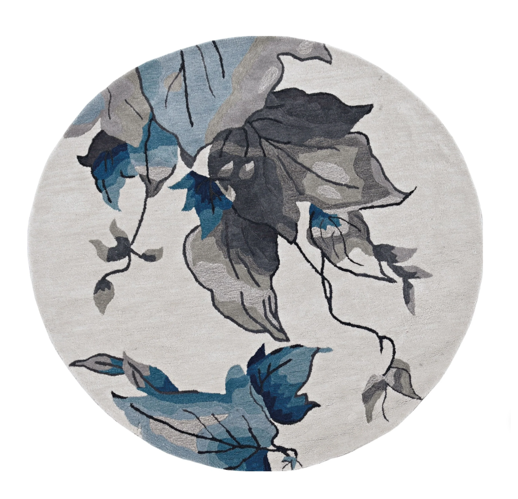 6' X 6' Ivory and Blue Floral Hand Tufted Area Rug-374427-1