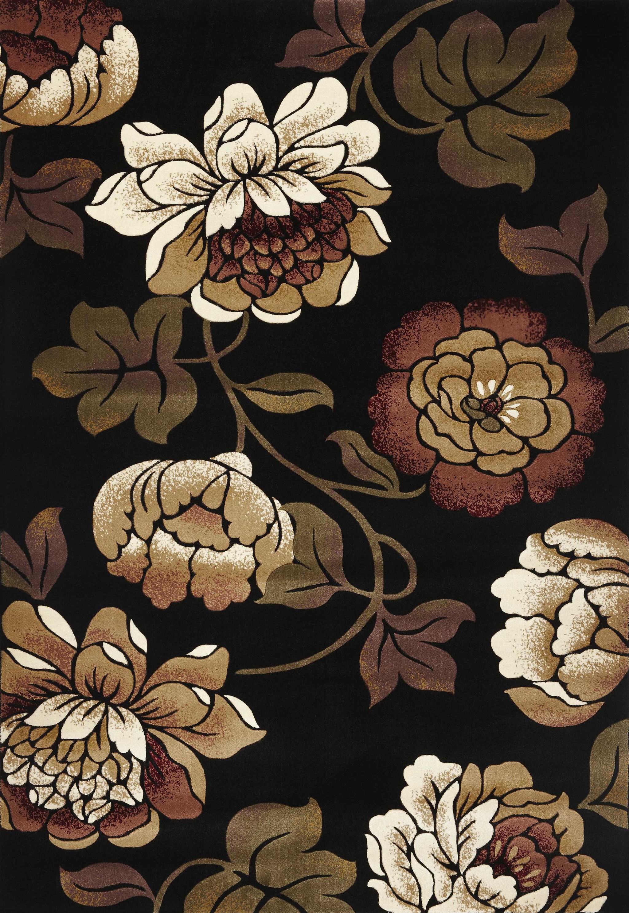 5" X 8" Black and Tan Floral Area Rug