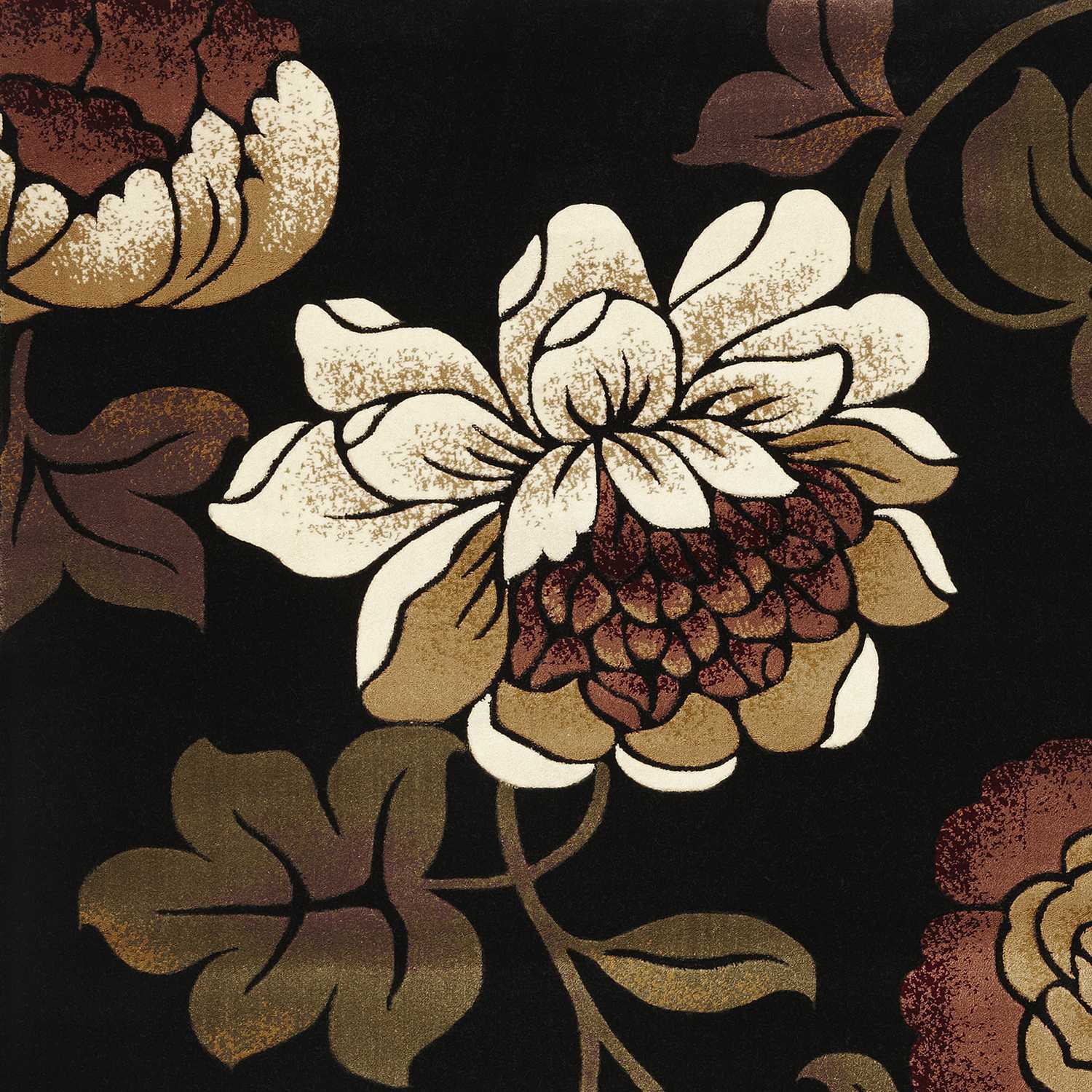 5" X 8" Black and Tan Floral Area Rug