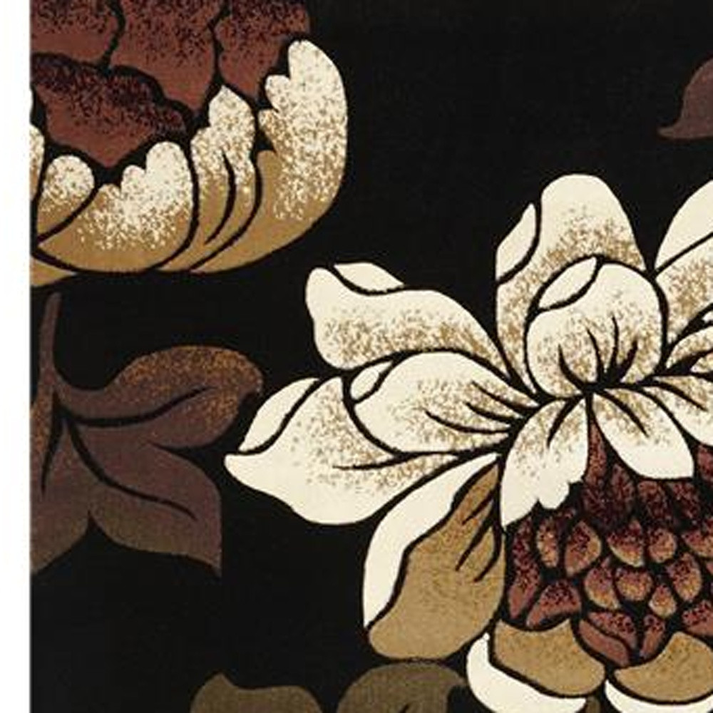 5" X 8" Black and Tan Floral Area Rug