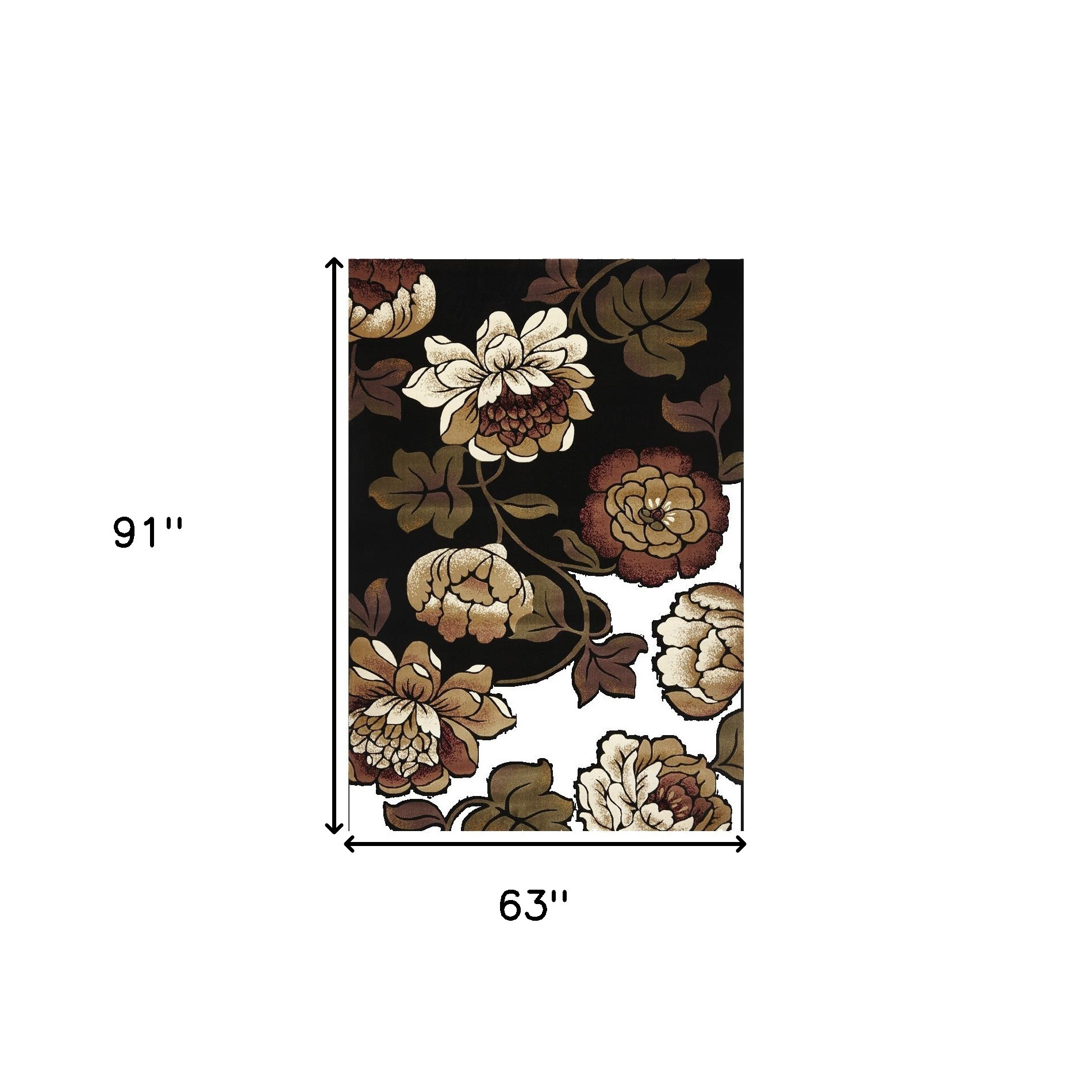 5" X 8" Black and Tan Floral Area Rug