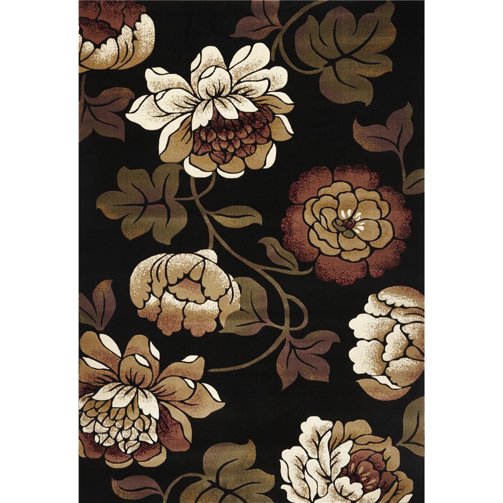 5" X 8" Black and Tan Floral Area Rug