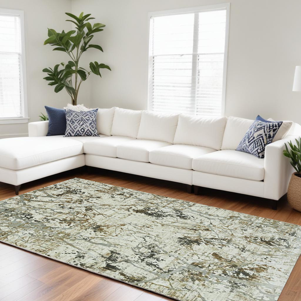 10' X 13' Gold and Ivory Abstract Area Rug-374541-1