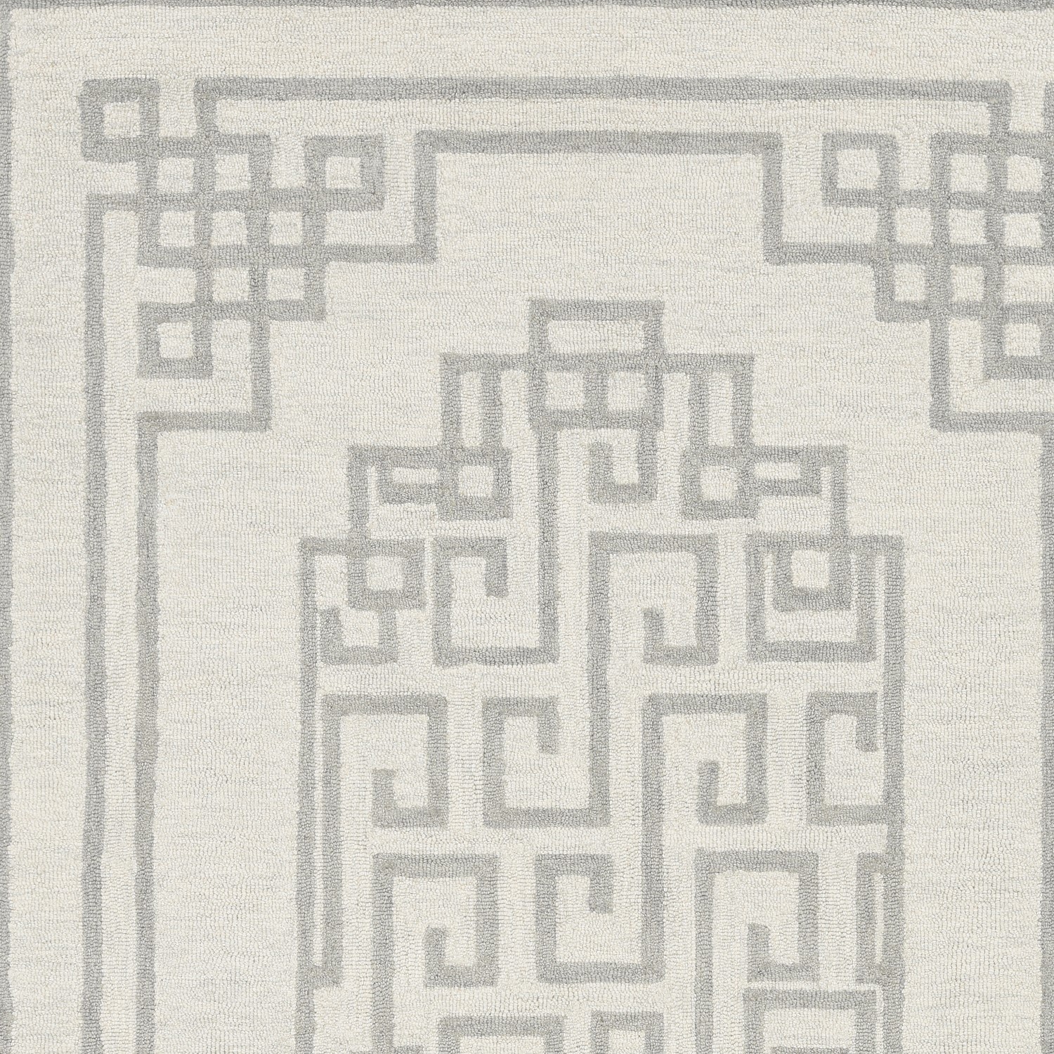 3' X 5' Ivory Grey Geometric Bordered Wool Area Rug-374673-1