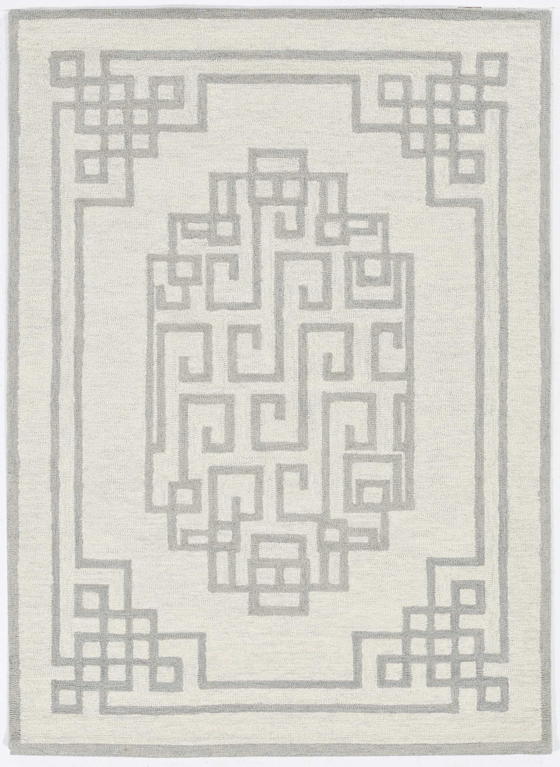3' X 5' Ivory Grey Geometric Bordered Wool Area Rug-374673-1