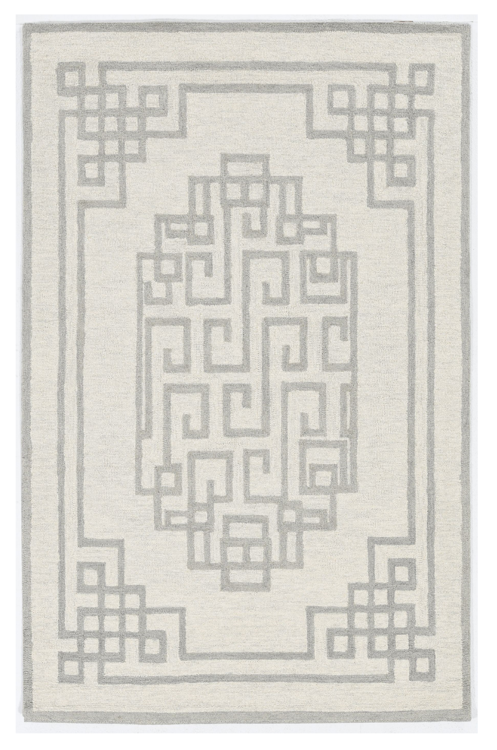 5' X 7' Ivory And Gray Wool Abstract Geometric Hand Tufted Area Rug-374674-1