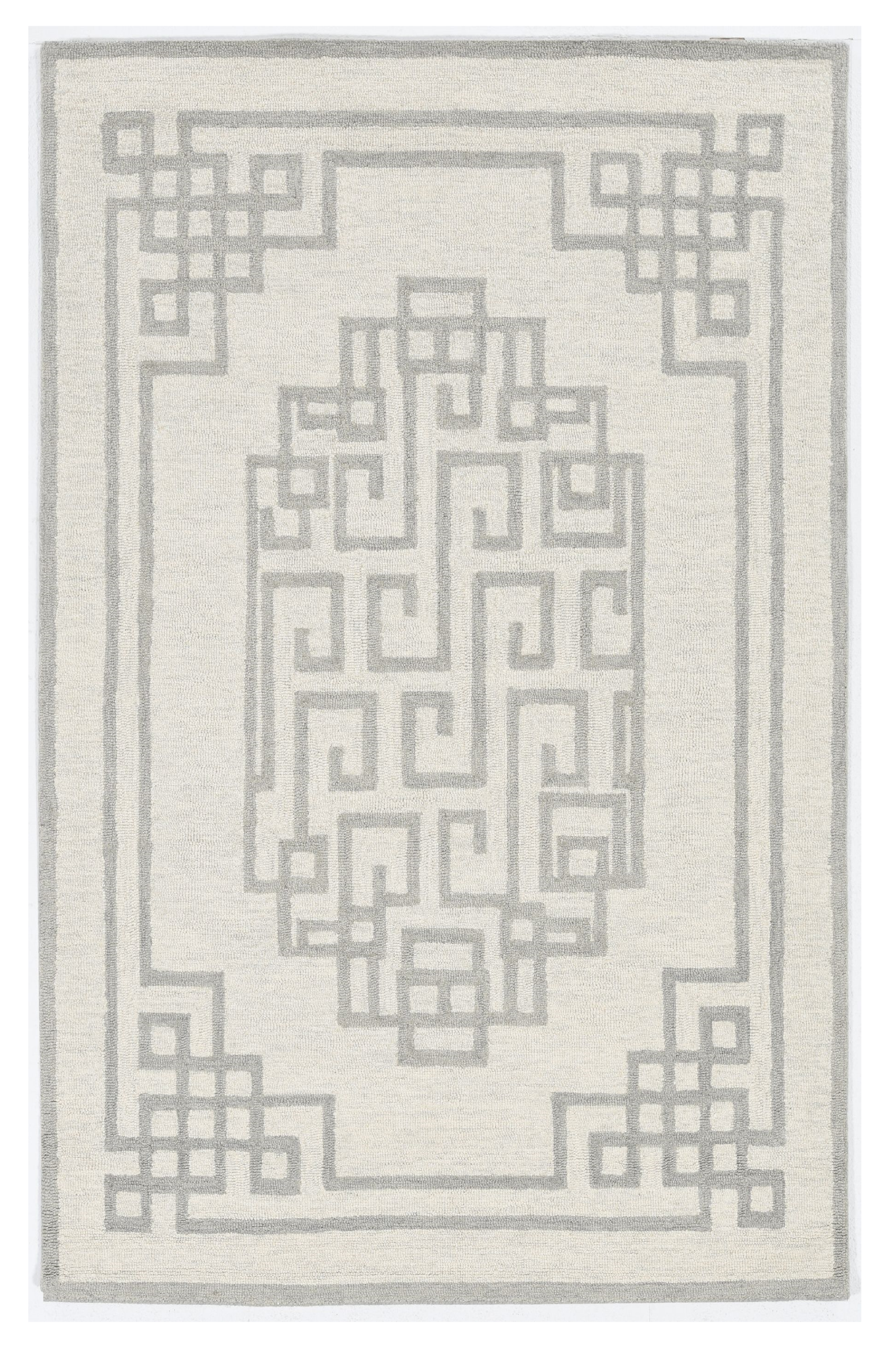 5'X7' Ivory Grey Hand Tufted Bordered Greek Key Indoor Area Rug-374674-1