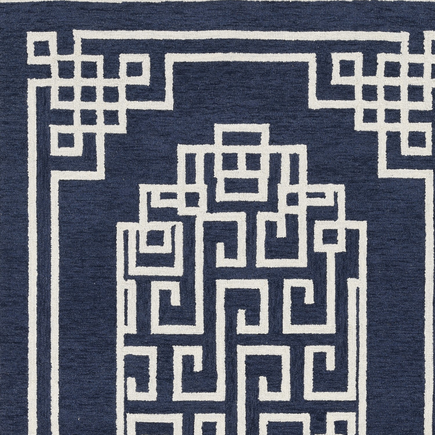 3'X5' Navy Blue Ivory Hand Tufted Greek Key Medallion Indoor Area Rug-374678-1