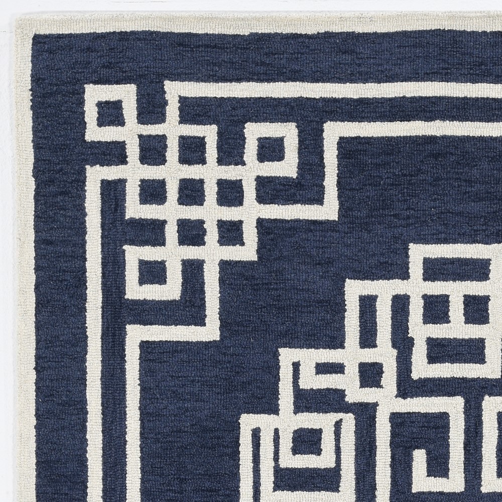 8'X10' Navy Blue Ivory Hand Tufted Greek Key Medallion Indoor Area Rug-374680-1