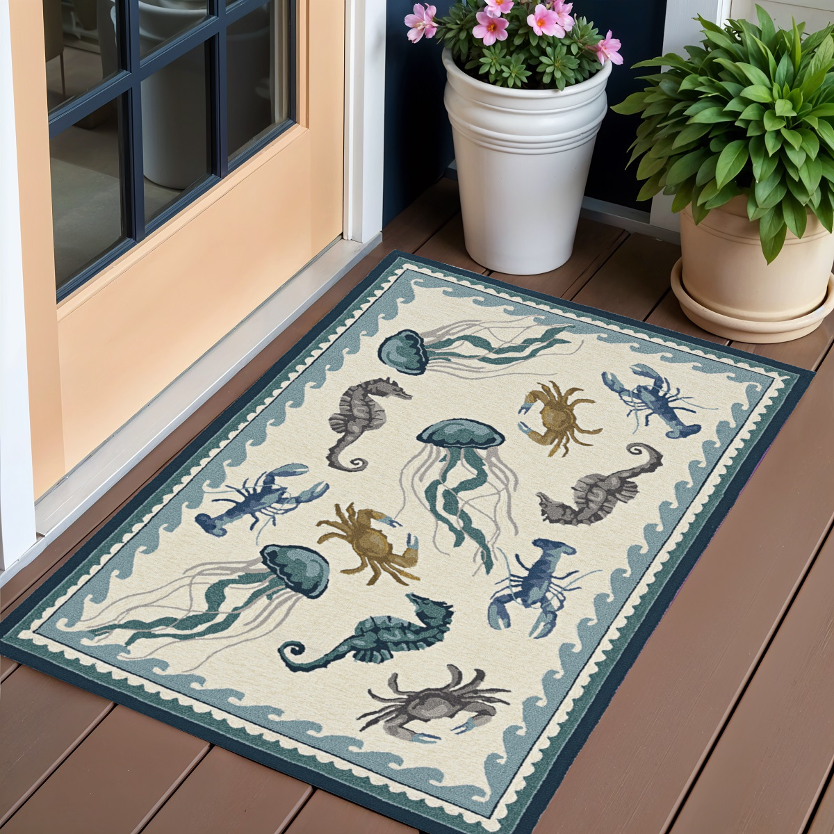 2' X 3' Ivory Abstract Handmade Indoor Outdoor Area Rug-374687-1