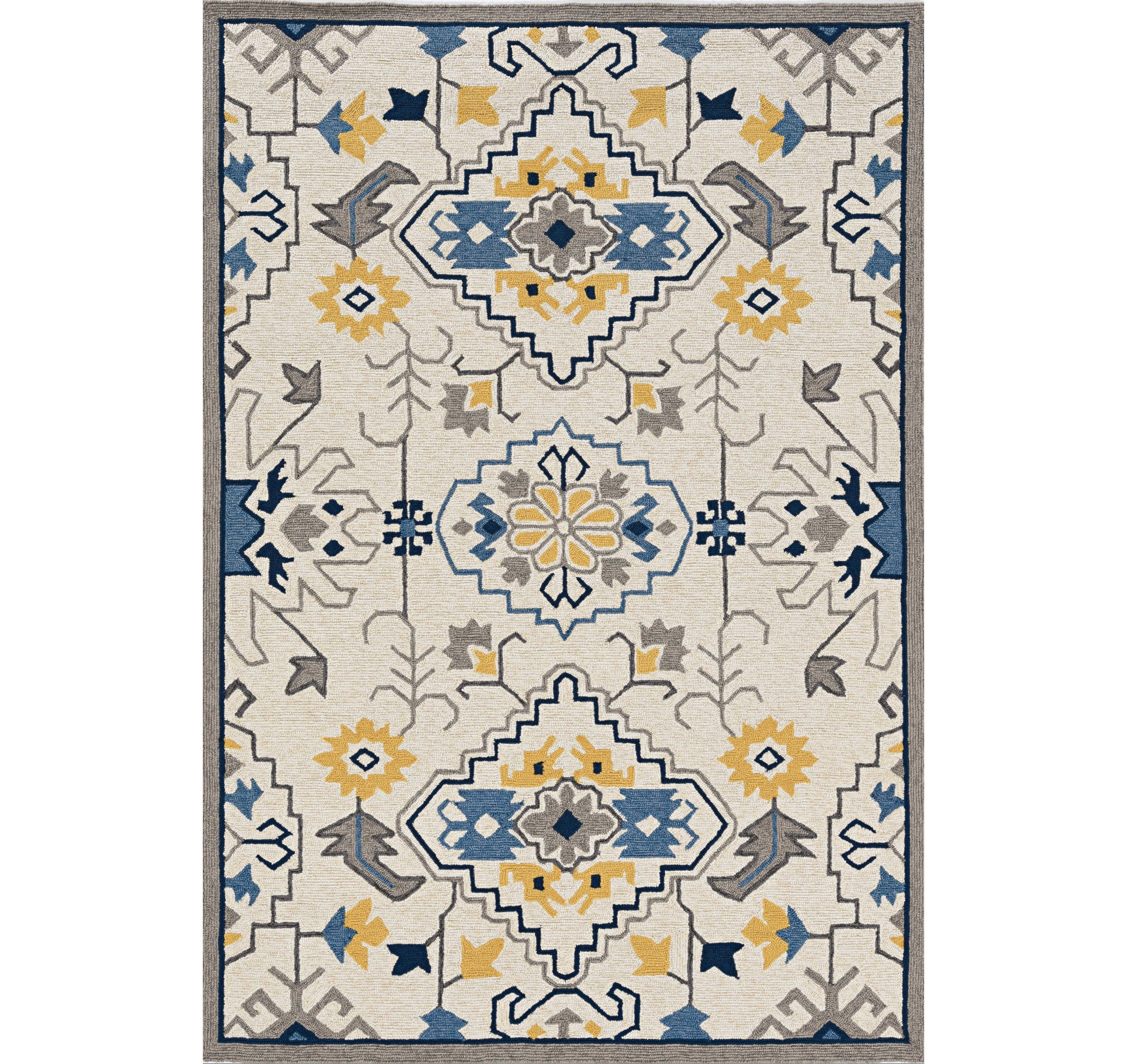 3' X 5' Ivory Mosaic Floral Area Rug-374693-1