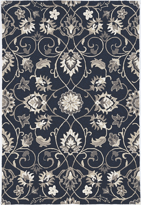 5' X 7' Navy Floral Vines Indoor Outdoor Area Rug-374699-1