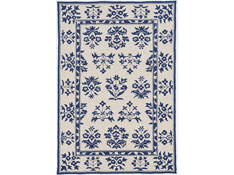 8'X10' Sand Blue Hand Woven Uv Treated Bordered Floral Traditional Indoor Outdoor Area Rug-374711-1
