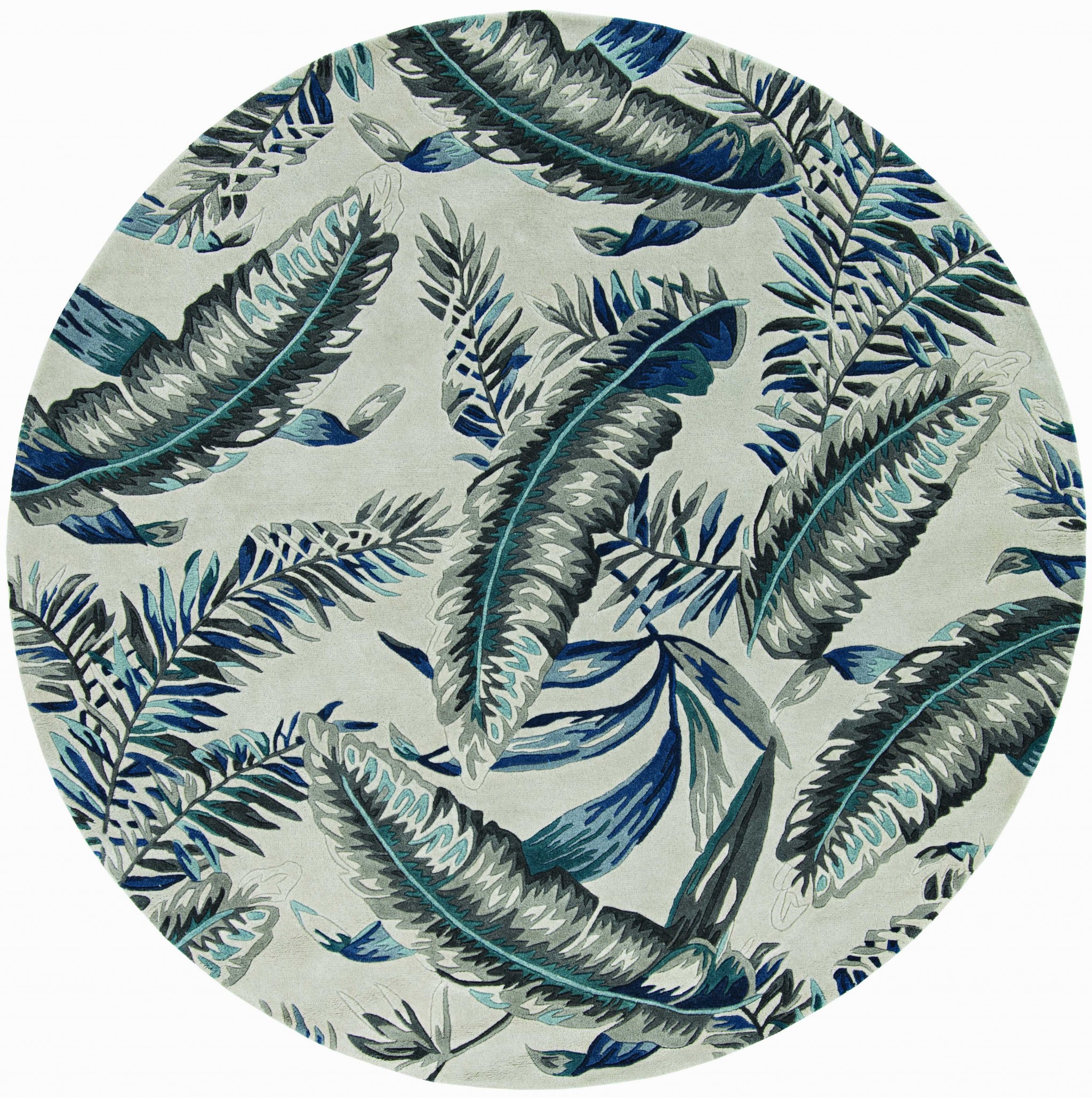 3'X4' Grey Blue Hand Tufted Tropical Leaves Indoor Area Rug-374713-1