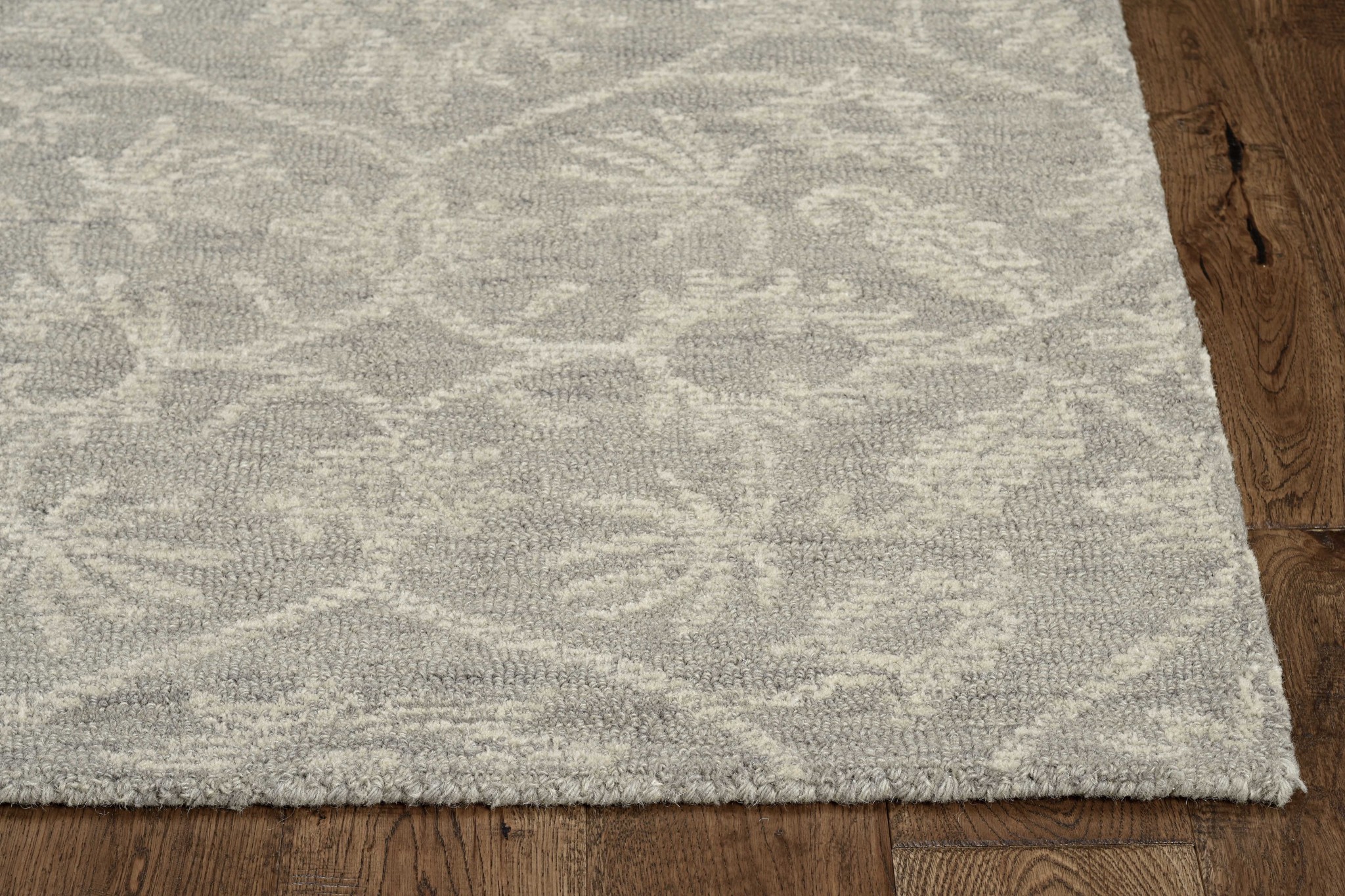 8' Grey Hand Tufted Space Dyed Floral Ogee Indoor Runner Rug-374729-1