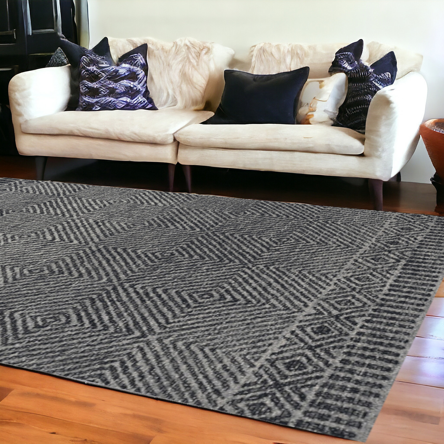 108 X 156 Grey Or  Black Wool Rug-374738-1