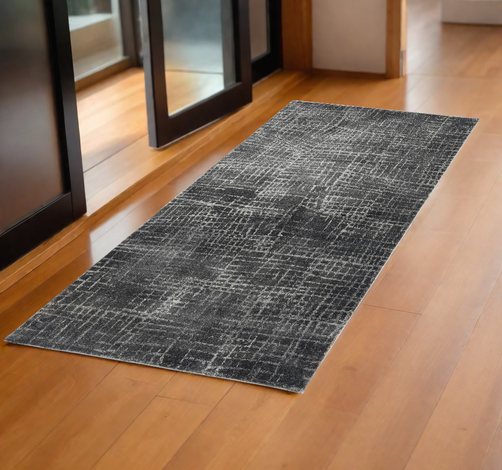 2' X 7' Grey Abstract Lines Runner Rug-374753-1