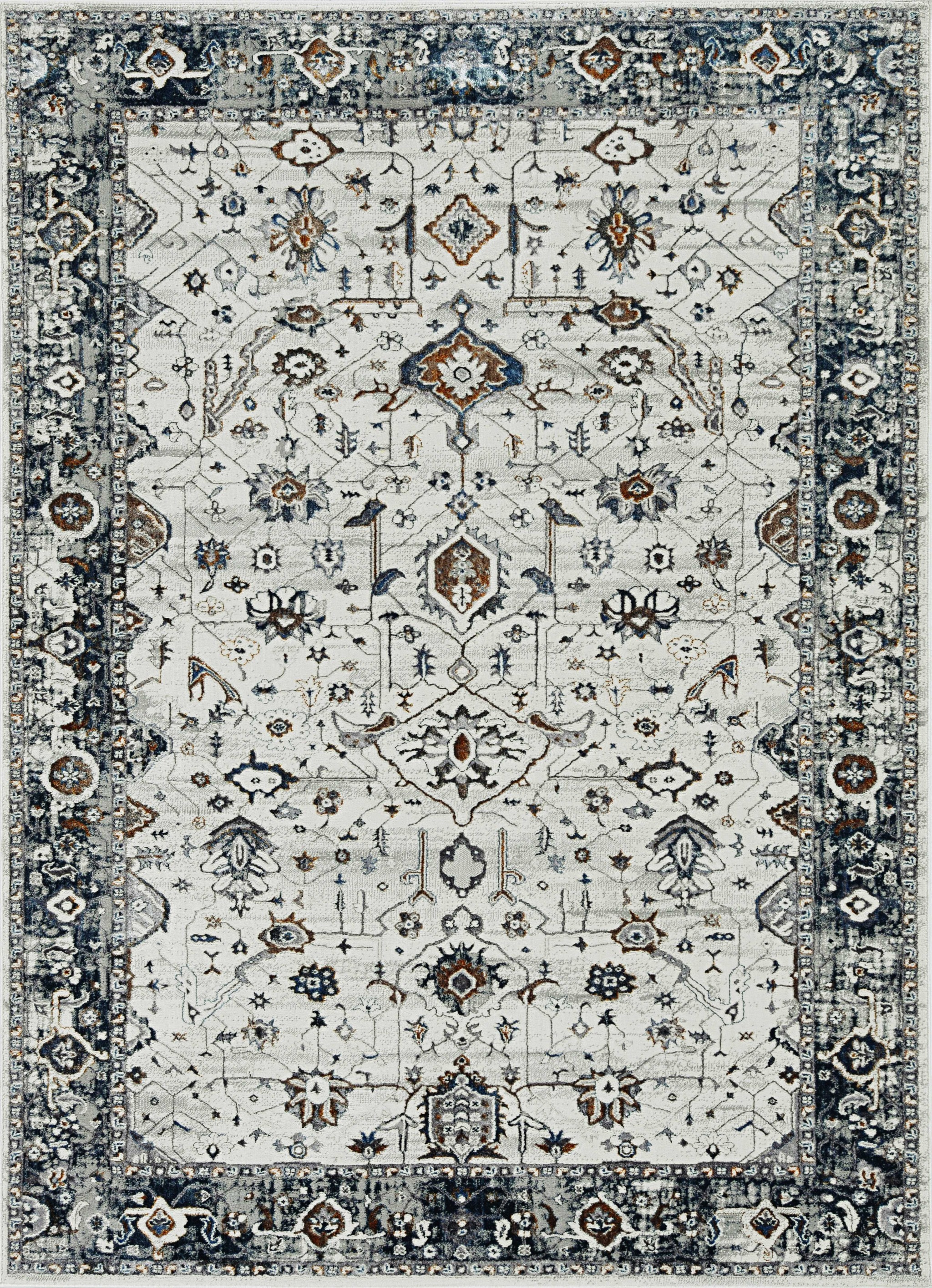 7' Ivory Grey Machine Woven Floral Traditional Indoor Runner Rug-374763-1