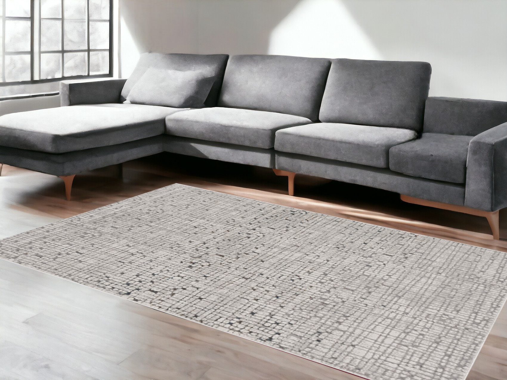 5' X 8' Gray And Black Mosaic Distressed Area Rug-374795-1
