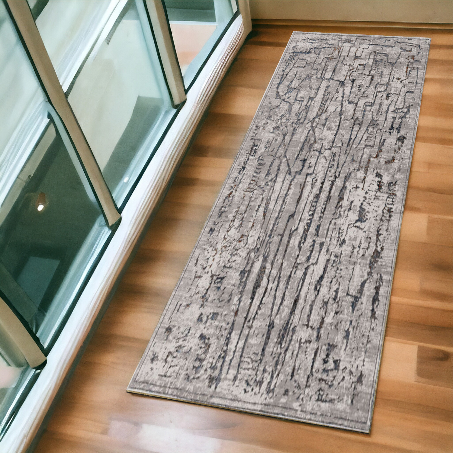 7' Grey Machine Woven Abstract  Indoor Runner Rug-374799-1