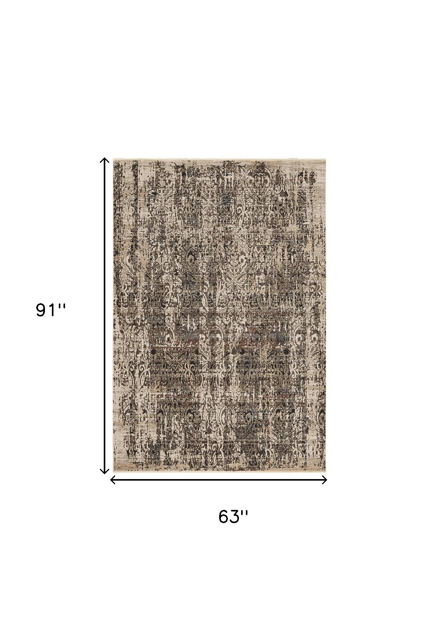 5" X 8" Grey Machine Woven Distressed Traditional Indoor Area Rug