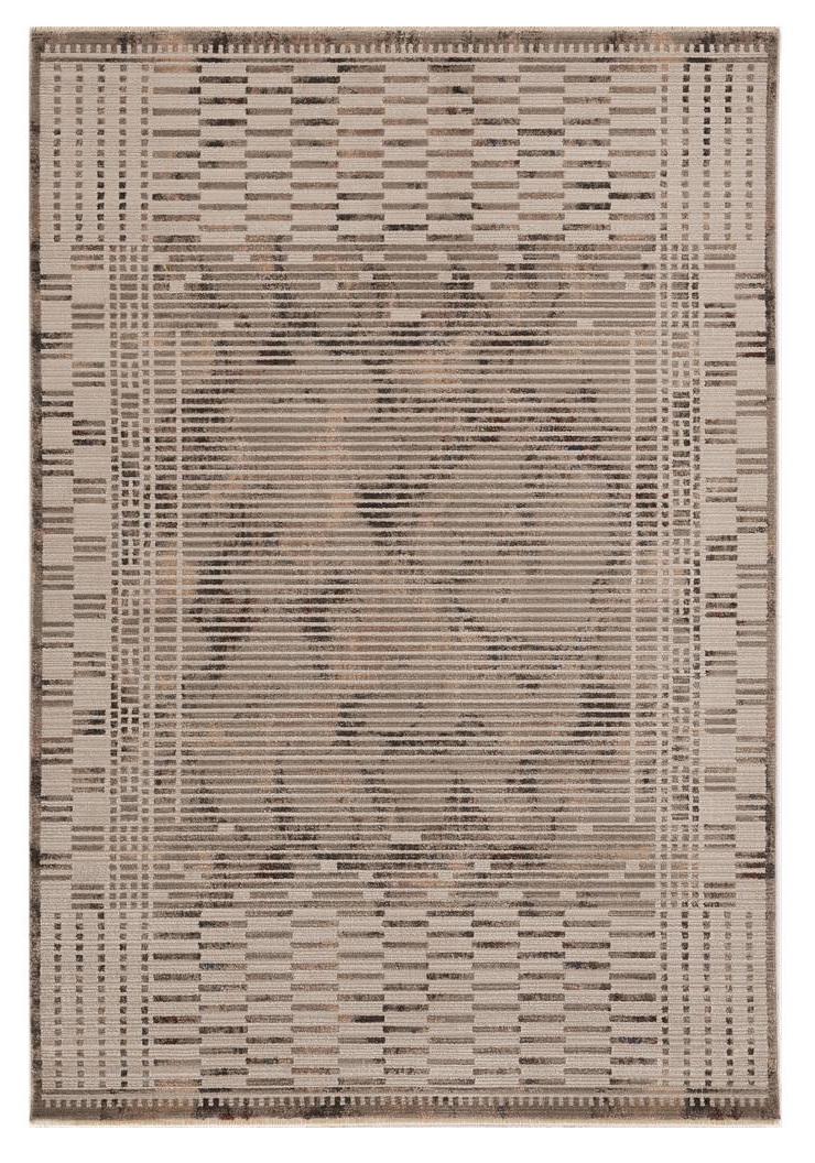 5" X 8" Natural Brown Machine Woven Abstract Lines Indoor Area Rug