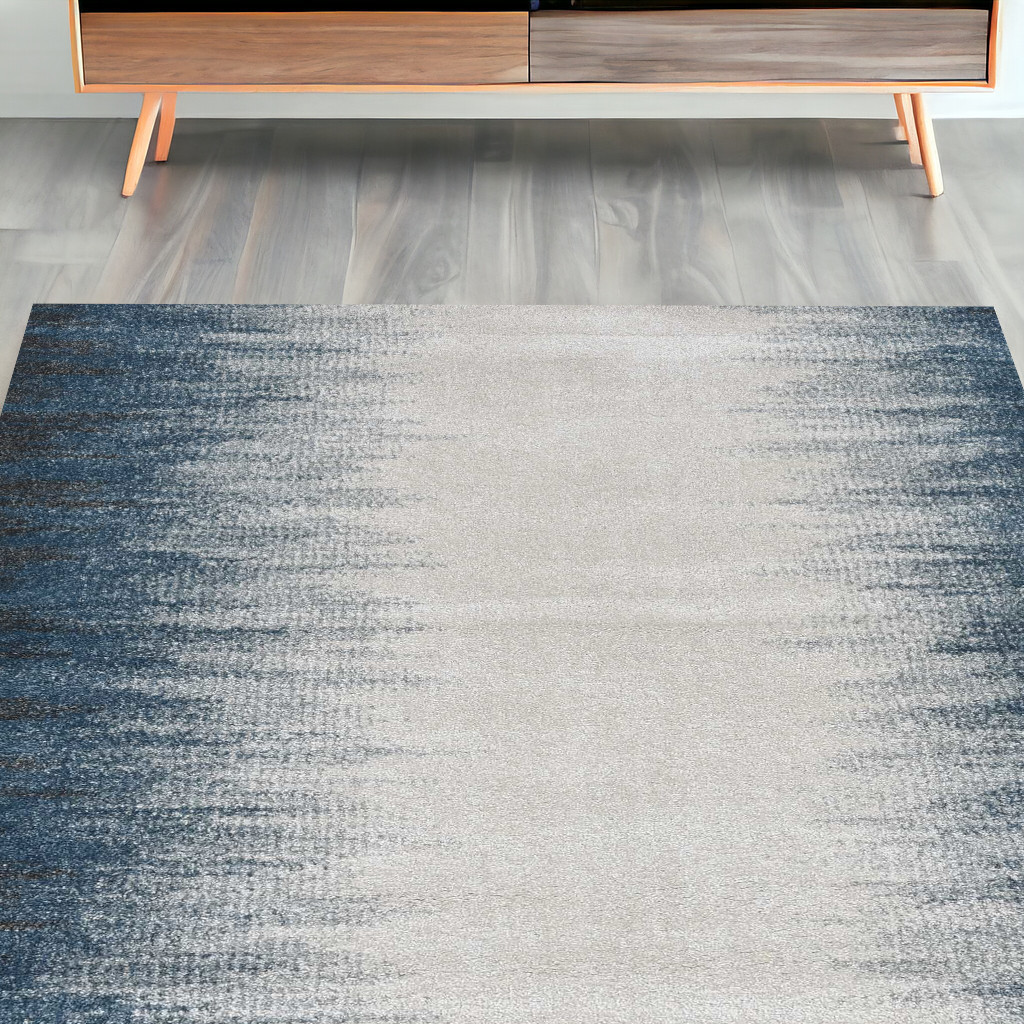 5' X 8' Ivory Or Blue Gradient Bordered Indoor Area Rug-374855-1