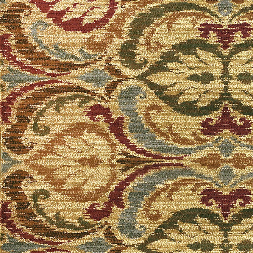 5" X 8" Gold Green and Red Floral Area Rug