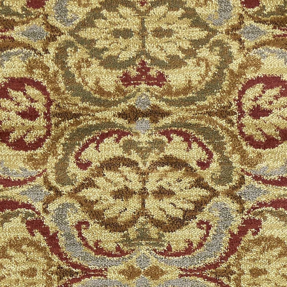 5" X 8" Gold Green and Red Floral Area Rug