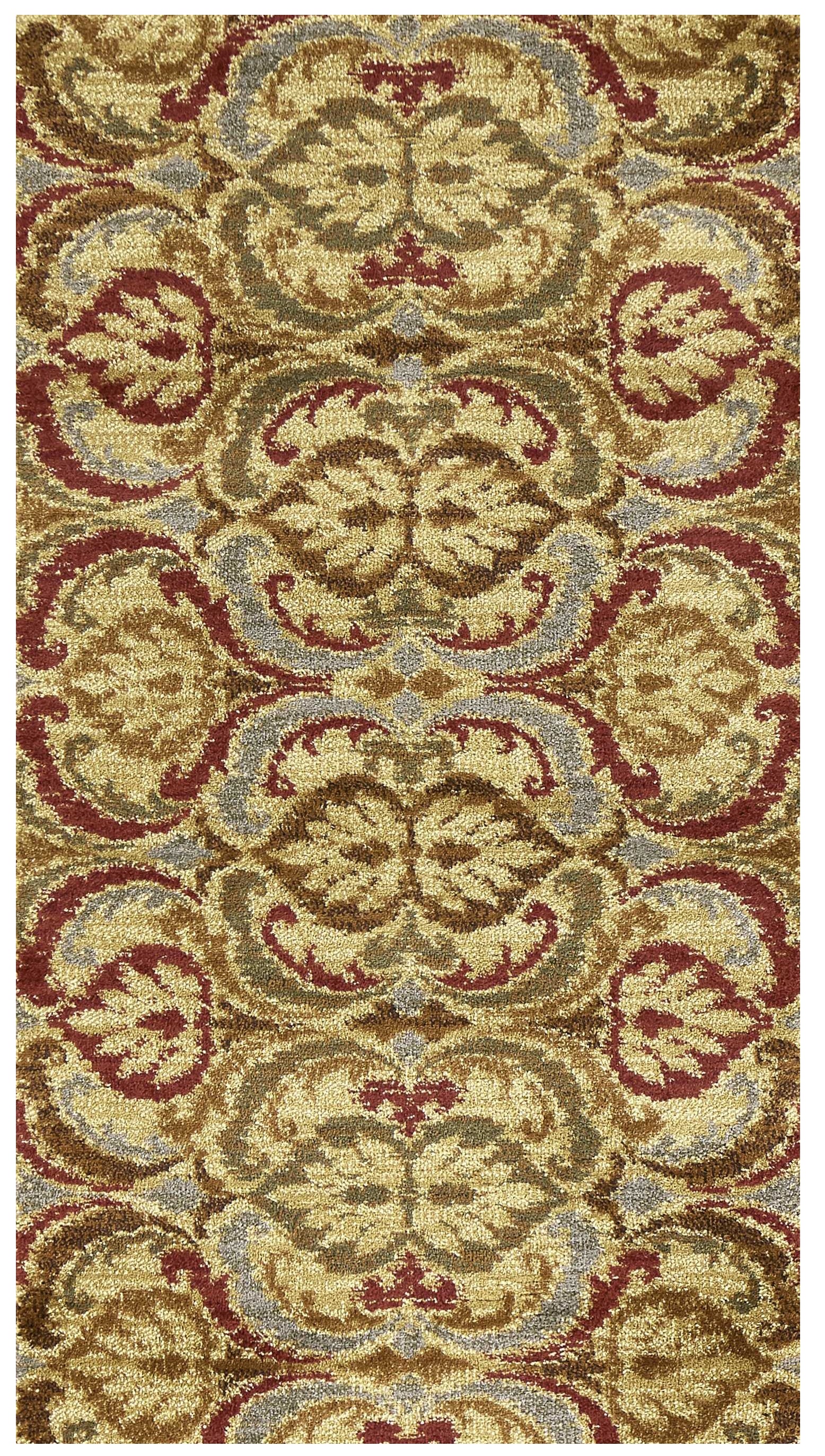 5" X 8" Gold Green and Red Floral Area Rug