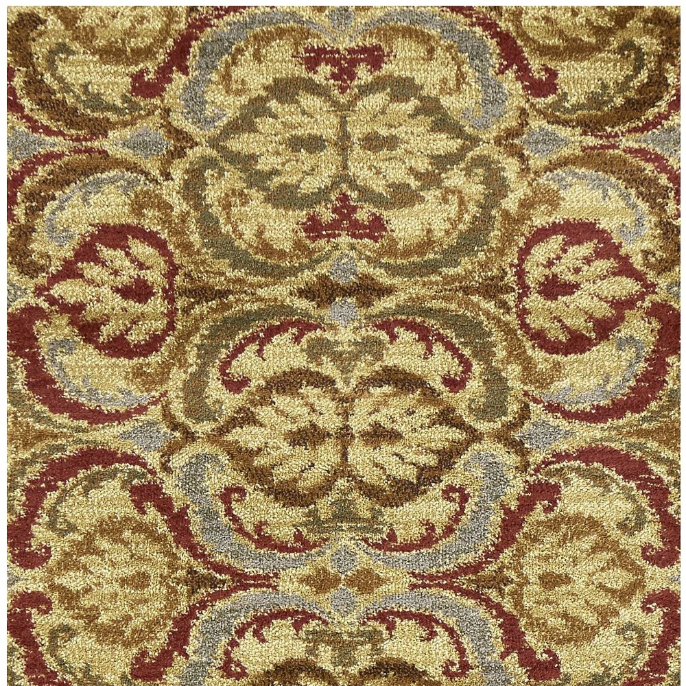 5" X 8" Gold Green and Red Floral Area Rug