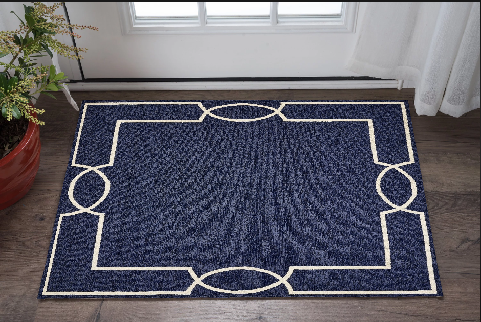 3' X 5' Blue Geometric Hand Hooked Area Rug-374938-1