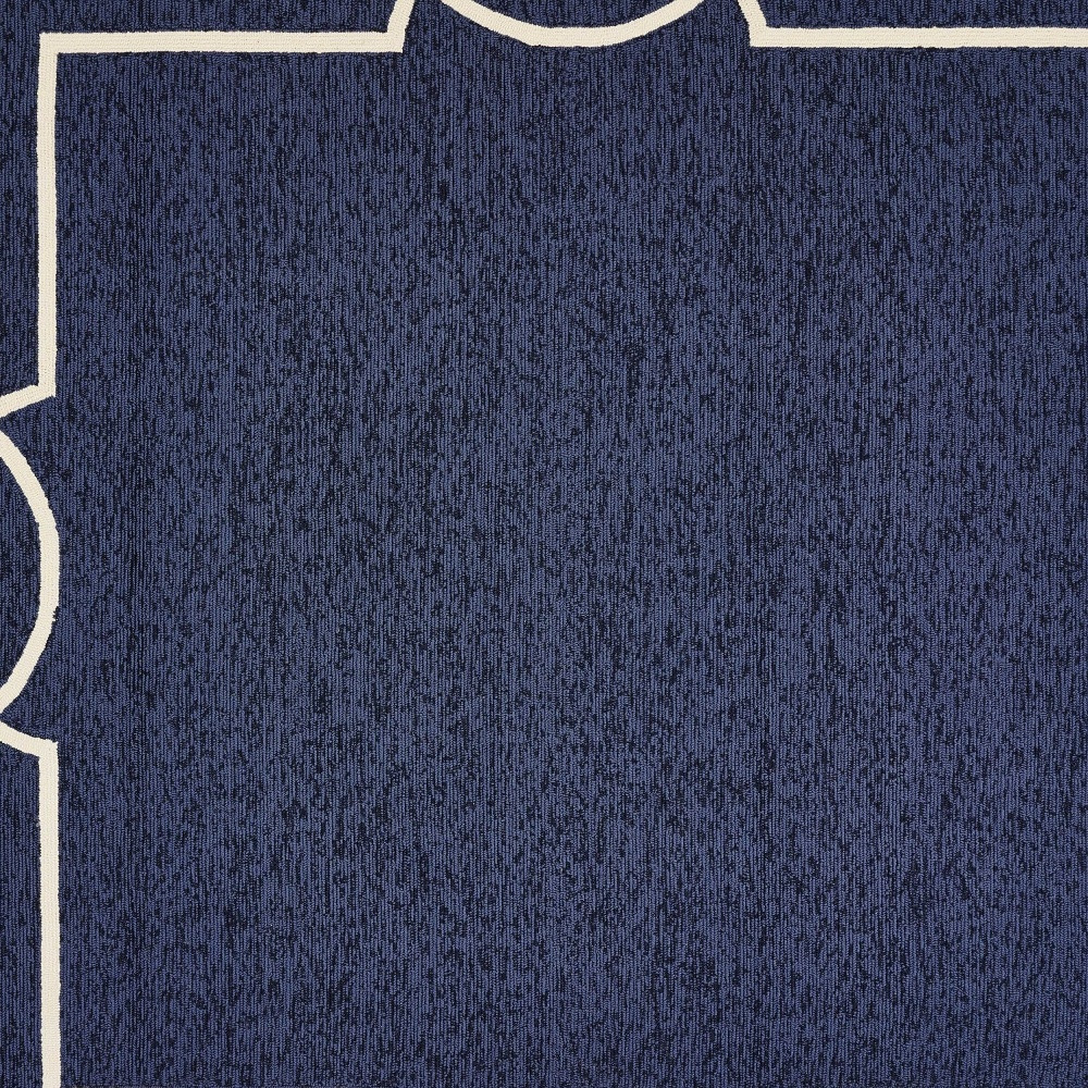 7" X 10" Navy and Ivory Geometric Hand Hooked Area Rug