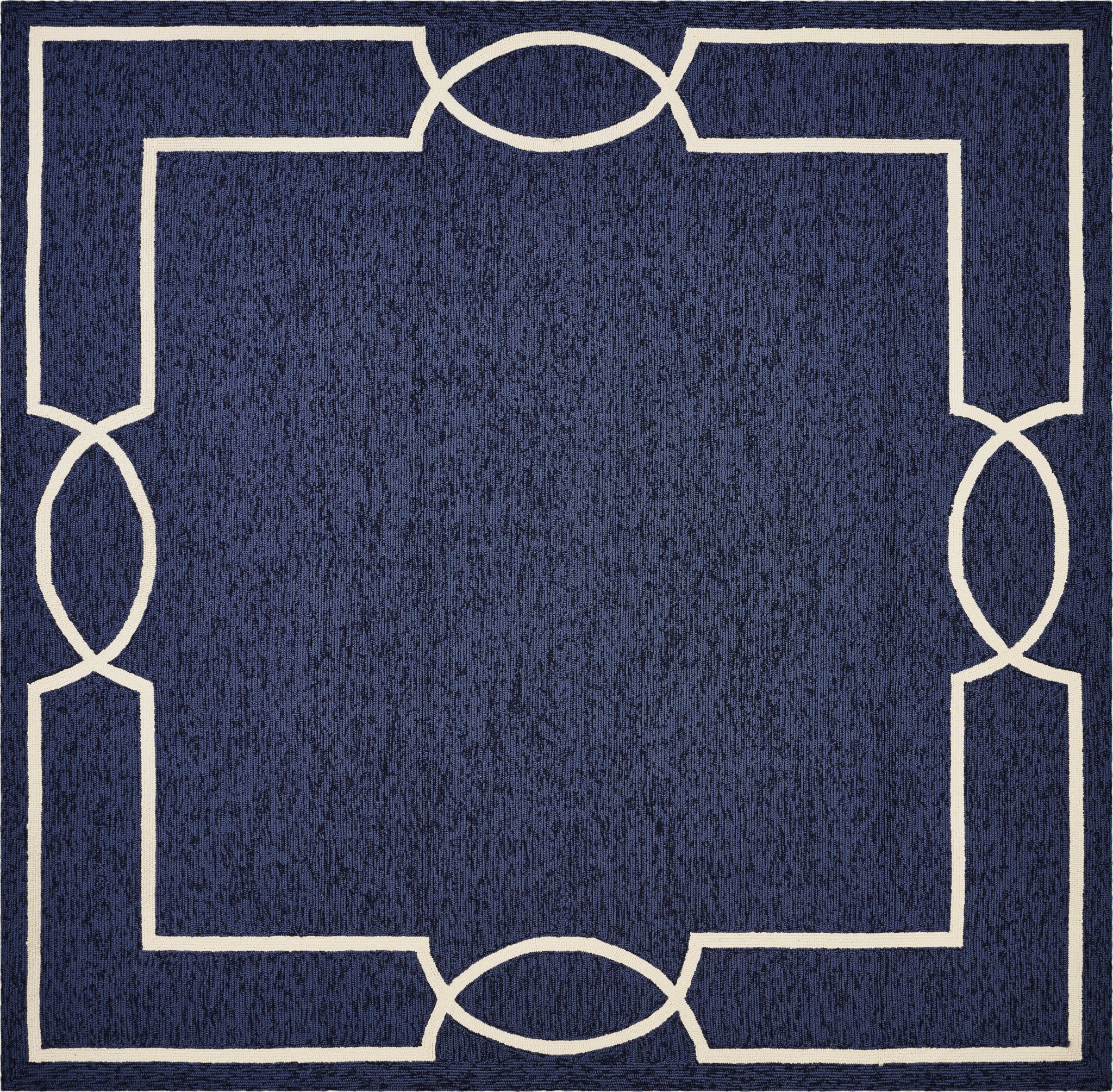 8" X 11" Navy and Ivory Geometric Hand Hooked Area Rug