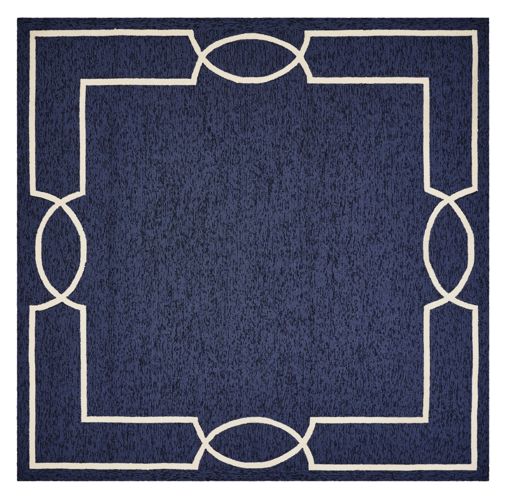 8" X 11" Navy and Ivory Geometric Hand Hooked Area Rug