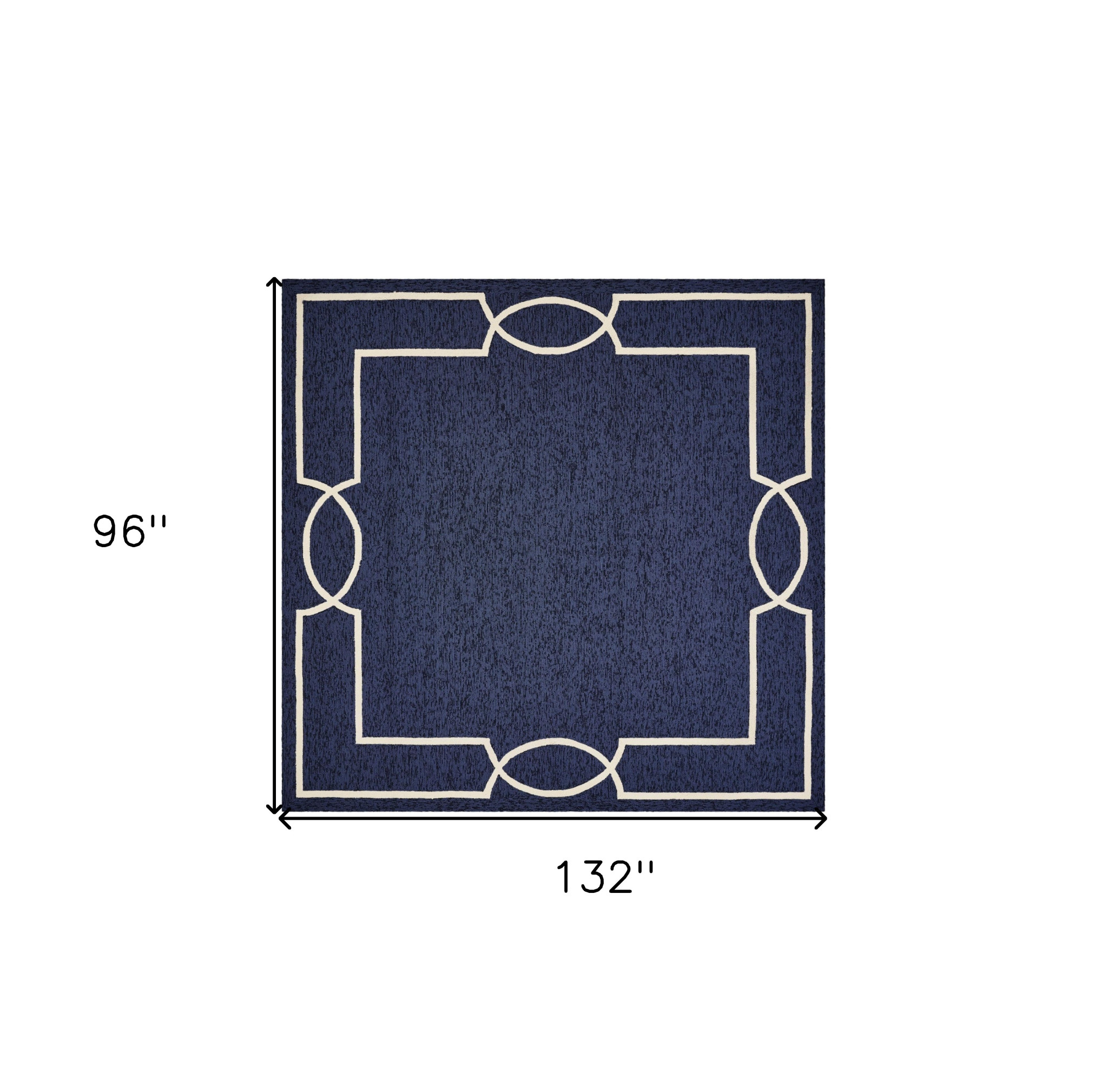 8" X 11" Navy and Ivory Geometric Hand Hooked Area Rug