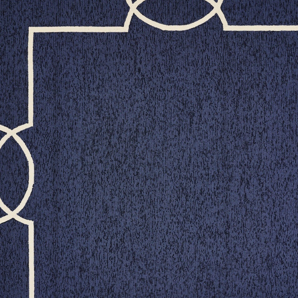 8" X 11" Navy and Ivory Geometric Hand Hooked Area Rug