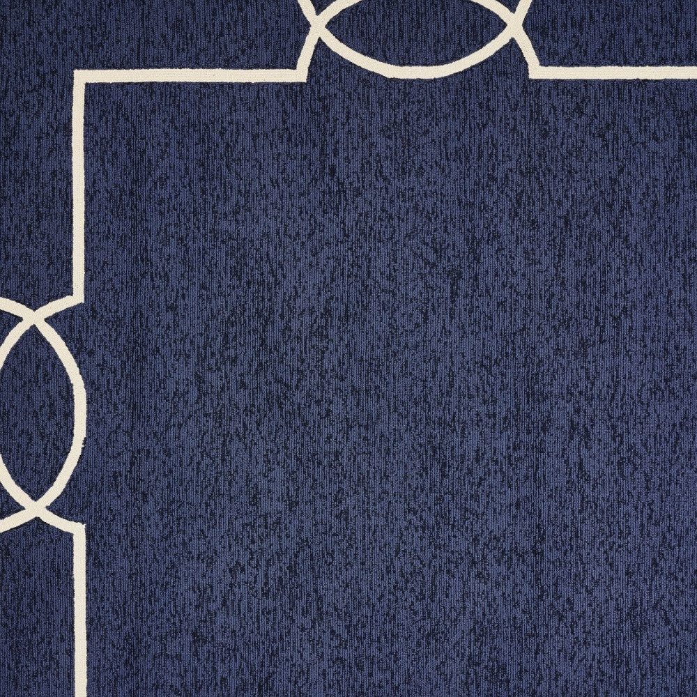 8" X 11" Navy and Ivory Geometric Hand Hooked Area Rug
