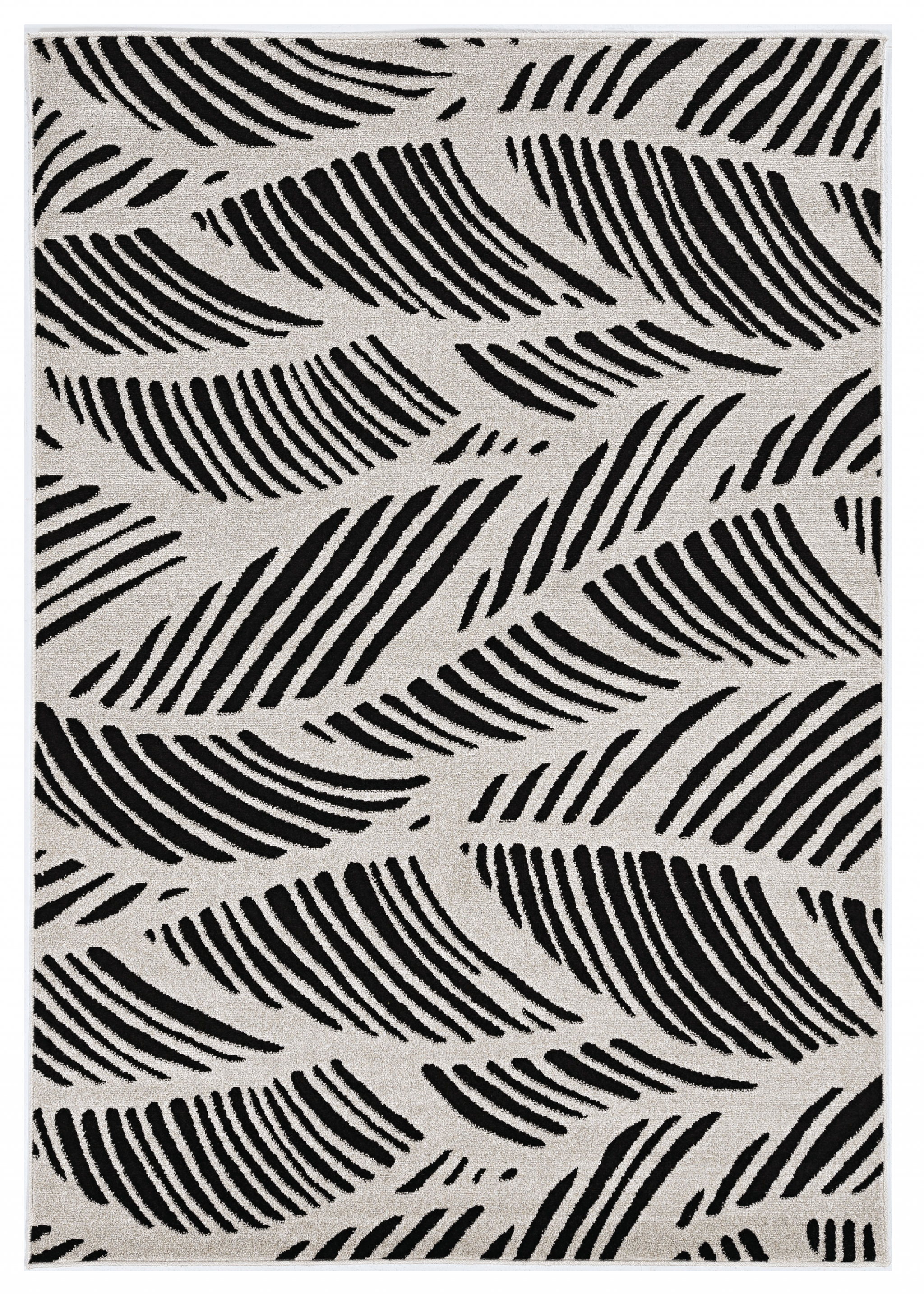 5'X8' Black White Machine Woven Uv Treated Oversized Leaves Indoor Outdoor Area Rug-375010-1