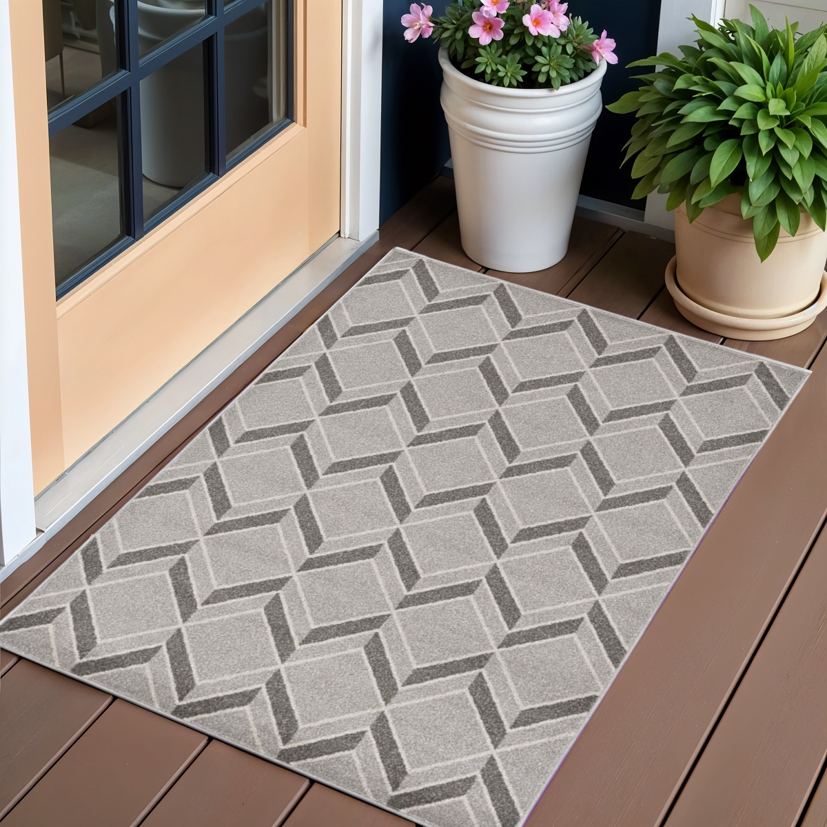 3' X 5' Gray Geometric Indoor Outdoor Area Rug-375019-1