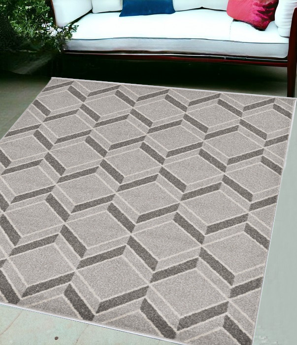 5'X8' Grey Machine Woven Uv Treated Herringbone Illusion Indoor Outdoor Area Rug-375020-1