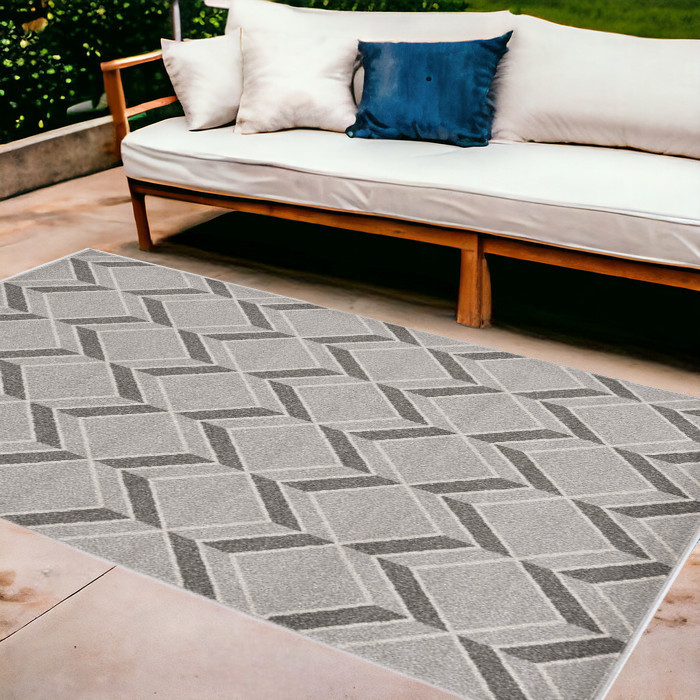 8' X 11' Gray Geometric Indoor Outdoor Area Rug-375022-1