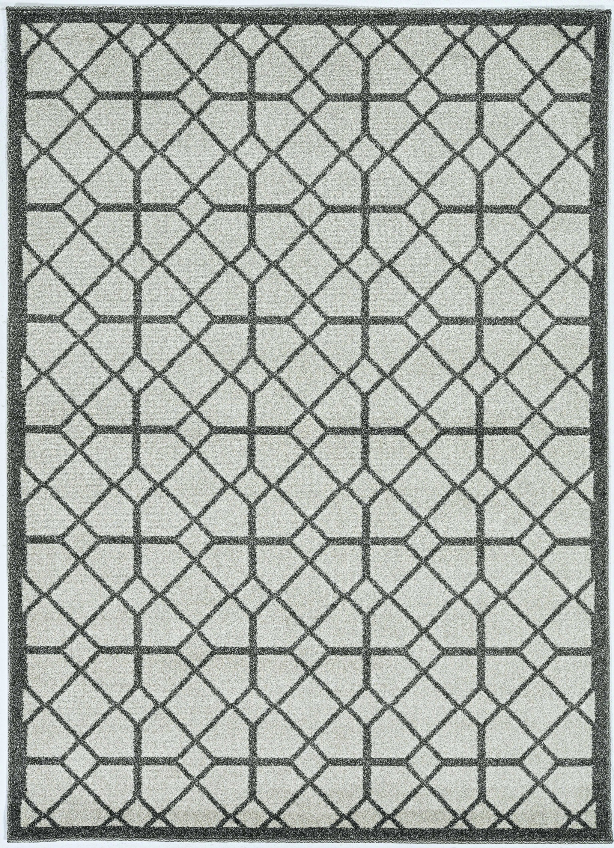 5" X 8"  Ivory Or Grey Geometric Tiles Area Rug