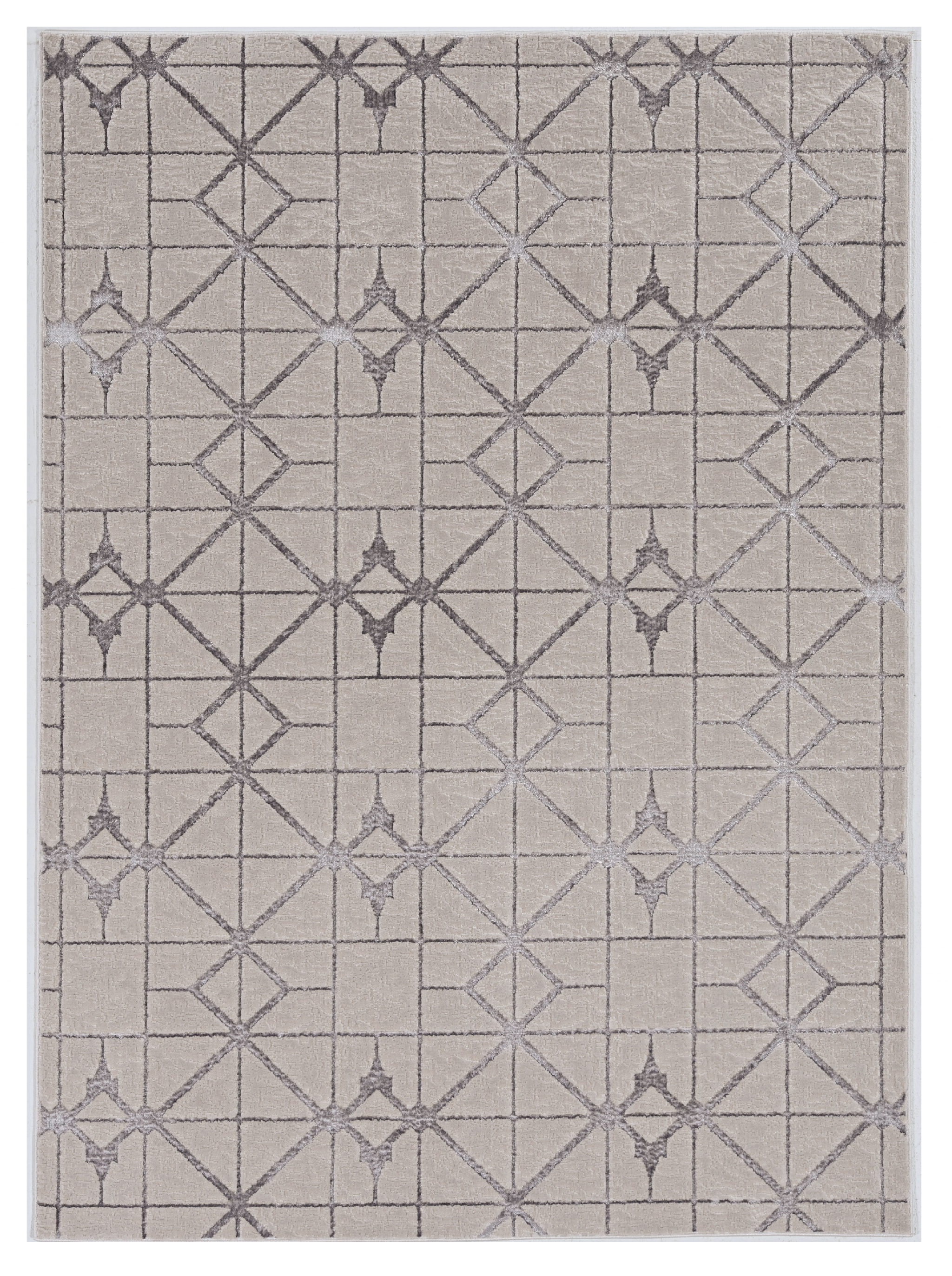 3'X5' Ivory Silver Machine Woven Geometric Indoor Area Rug-375028-1