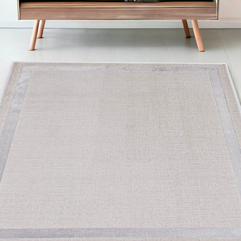 5'X8' Ivory Silver Machine Woven Bordered Indoor Area Rug-375034-1