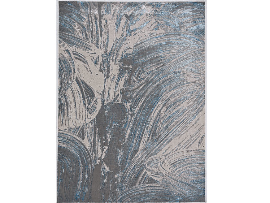 3' X 5' Silver Or Blue Abstract Brushstrokes Area Rug-375038-1