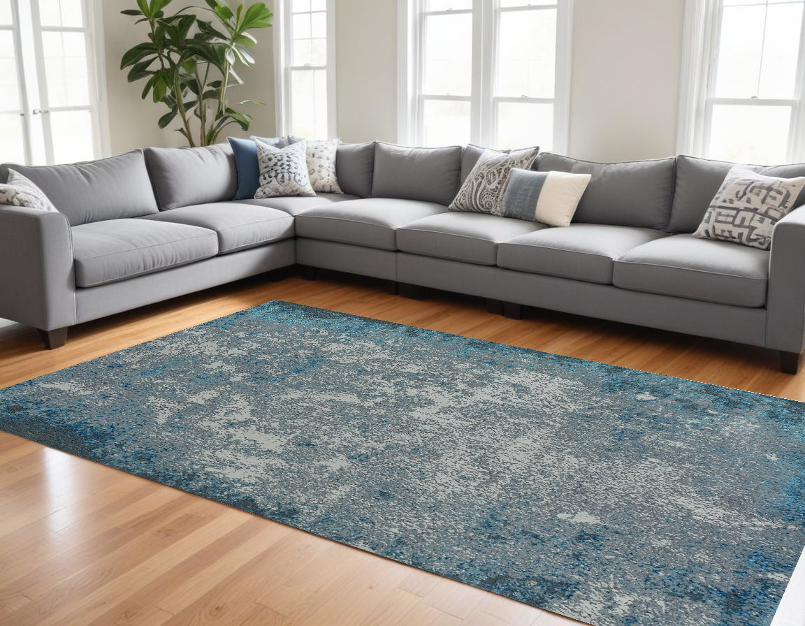 8' X 11' Blue and Silver Abstract Area Rug-375045-1
