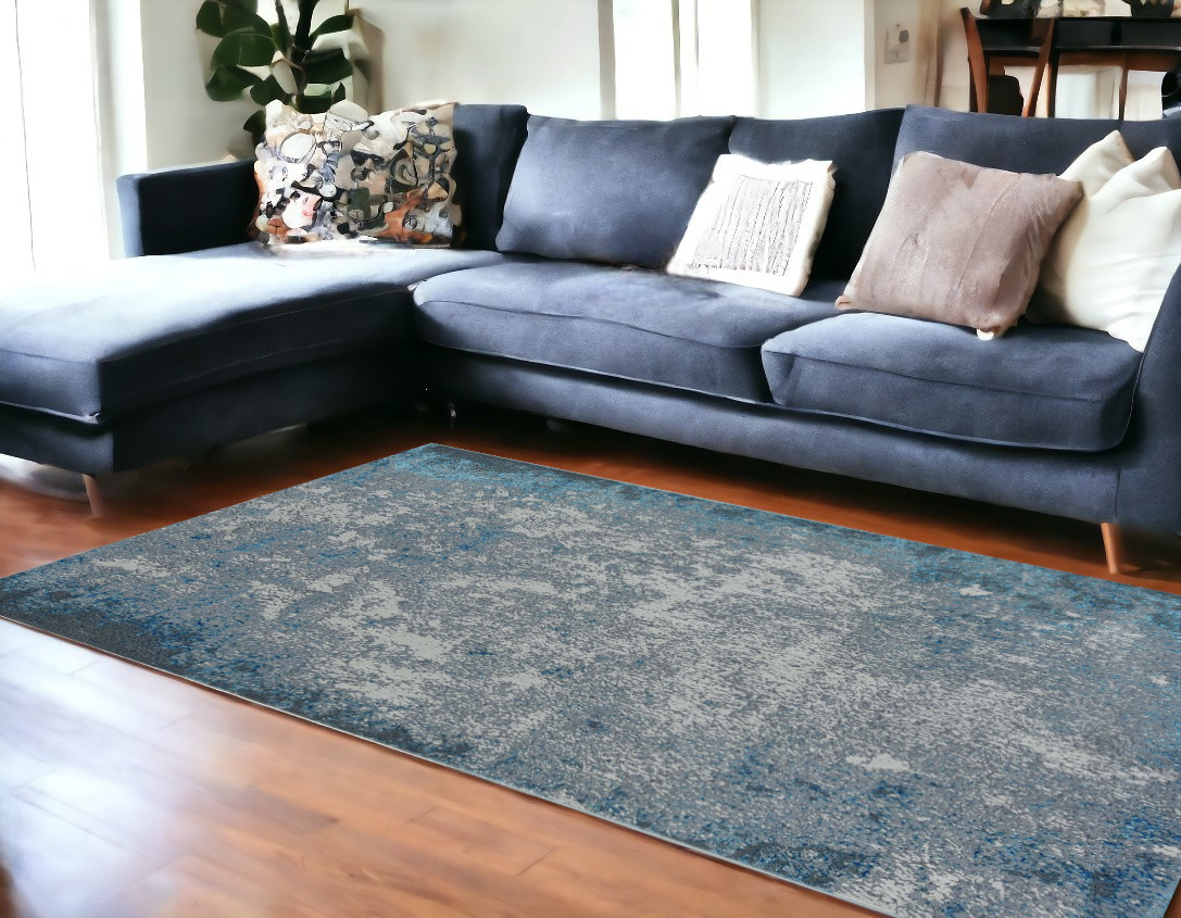 10' X 13' Silver Blue Machine Woven Abstract Smudge Indoor Area Rug-375046-1