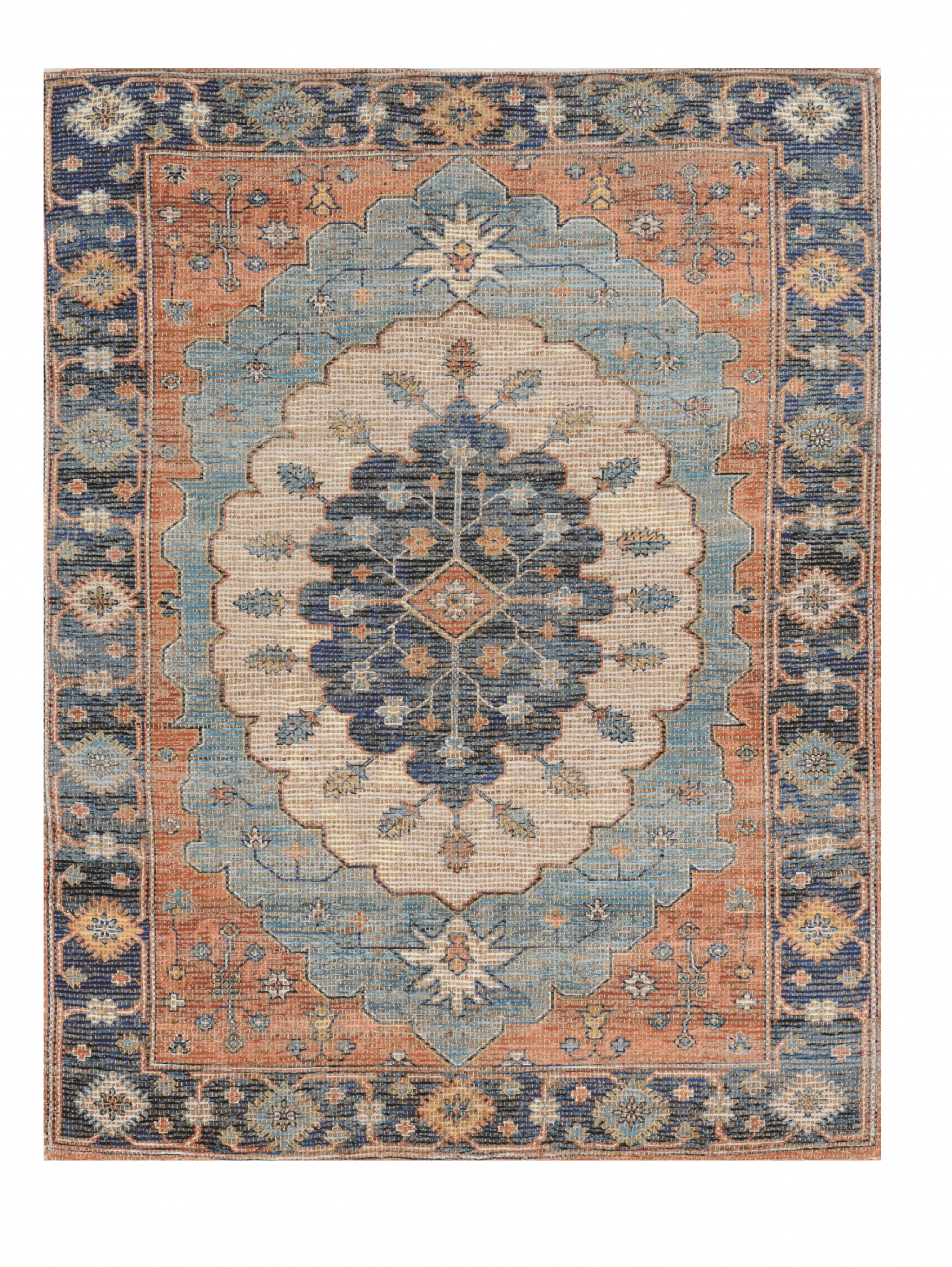 5'X7' Blue Hand Woven Floral Medallion Indoor Area Rug-375079-1