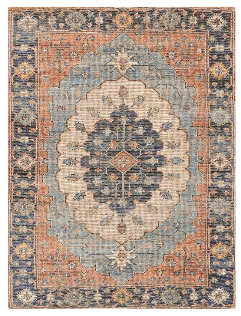8" X 10" Blue Hand Woven Medallion Indoor Area Rug
